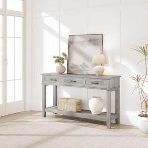 Console Table with 3 Drawers & Open Storage Shelf, 2-Tier Farmhouse Wooden Couch Table Behind Sofa - 1 of 4