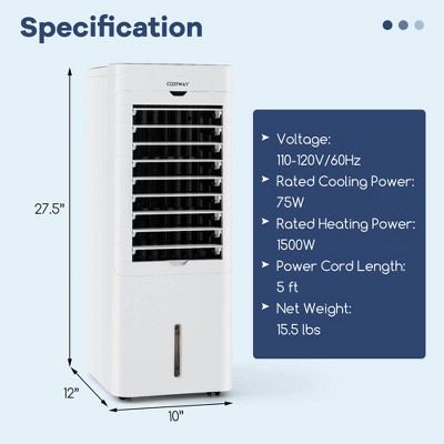 White Portable Evaporative Air Cooler with Remote Control