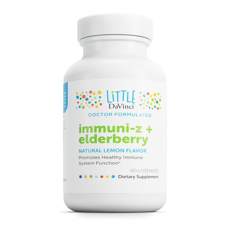 Little DaVinci Immuni-z + Elderberry - Kids Zinc Lozenge to Support Immune Health, Healthy Lungs and Throat Tissue* - Lemon Flavor - 60 Lozenges, 1 of 7