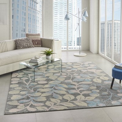 Grey and Beige Floral Synthetic 8' x 10' Area Rug