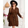 Women's Plus Size Long Sleeve Dress V Neck Button Front Belted Shirt Dress A Line Ruffle Midi Dress - 2 of 4