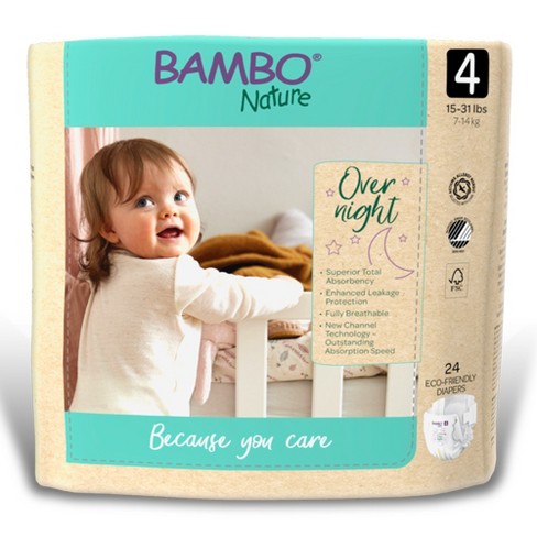 Bambo Nature Overnight Diapers, Disposable, Eco-friendly, Size 4, 24 Count,  8 Packs, 192 Total : Target