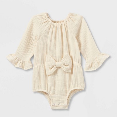 Image of Grayson Collective Baby Girls' Woven Bow Bubble Romper - Cream 3-6M