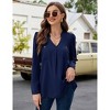 Coolmee Women's Long Rolled Sleeve Tunic Tops Casual V Neck T Shirts Loose Chiffon Blouses - 2 of 4
