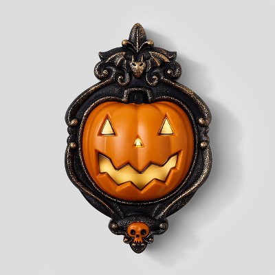 Animated Pumpkin Door Knocker Halloween Decorative Prop - Hyde and EEK! Boutique™: Light-Up, Sheltered Outdoor Use, Includes Batteries