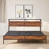 VECELO Full/Queen/King Size Bed Frame, Metal Platform Bed with Wooden Headboard & Charging Station, Sturdy Steel Slats Support, Brown - 2 of 4