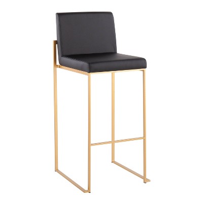Fuji High Back Gold Steel and Black Faux Leather Bar Stools