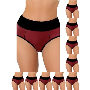 INSPIRE CHIC Women's High Waist Tummy Control Color-Block Available in Plus Size Briefs 10 Packs - 1 of 4