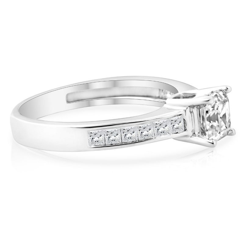 Pompeii3 1Ct Asscher Cut Moissanite & Princess Cut Diamond Engagement Ring 14k White Gold, 2 of 6