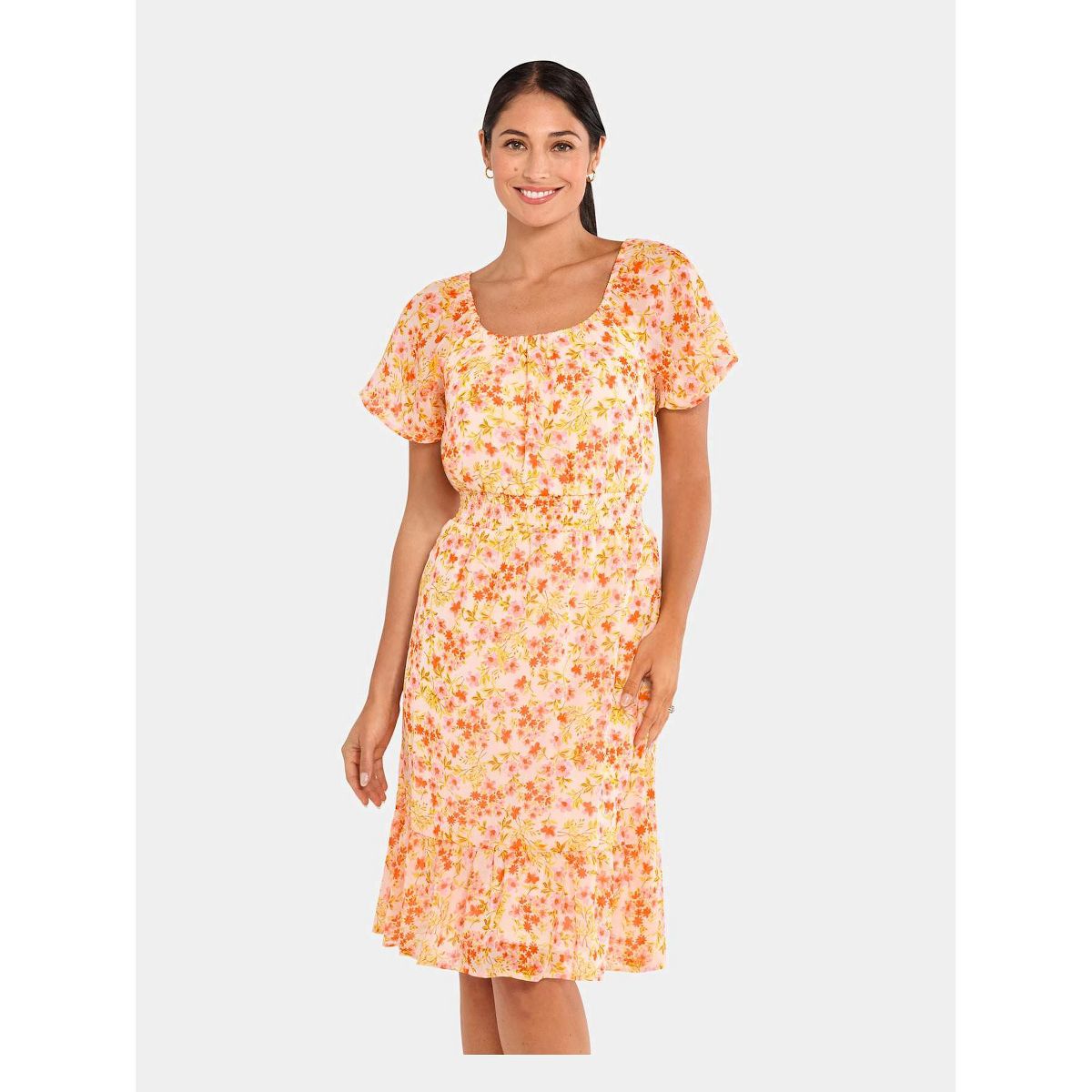 The Children's Place Womens Mommy And Me Short Sleeve Floral Print Georgette Woven Tiered Dress