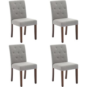 Button Tufted Dining Chairs Set - Upholstered Fabric Kitchen Chairs with Wood Legs & Padded Seats - Living Room Kitchen Furniture - 1 of 4