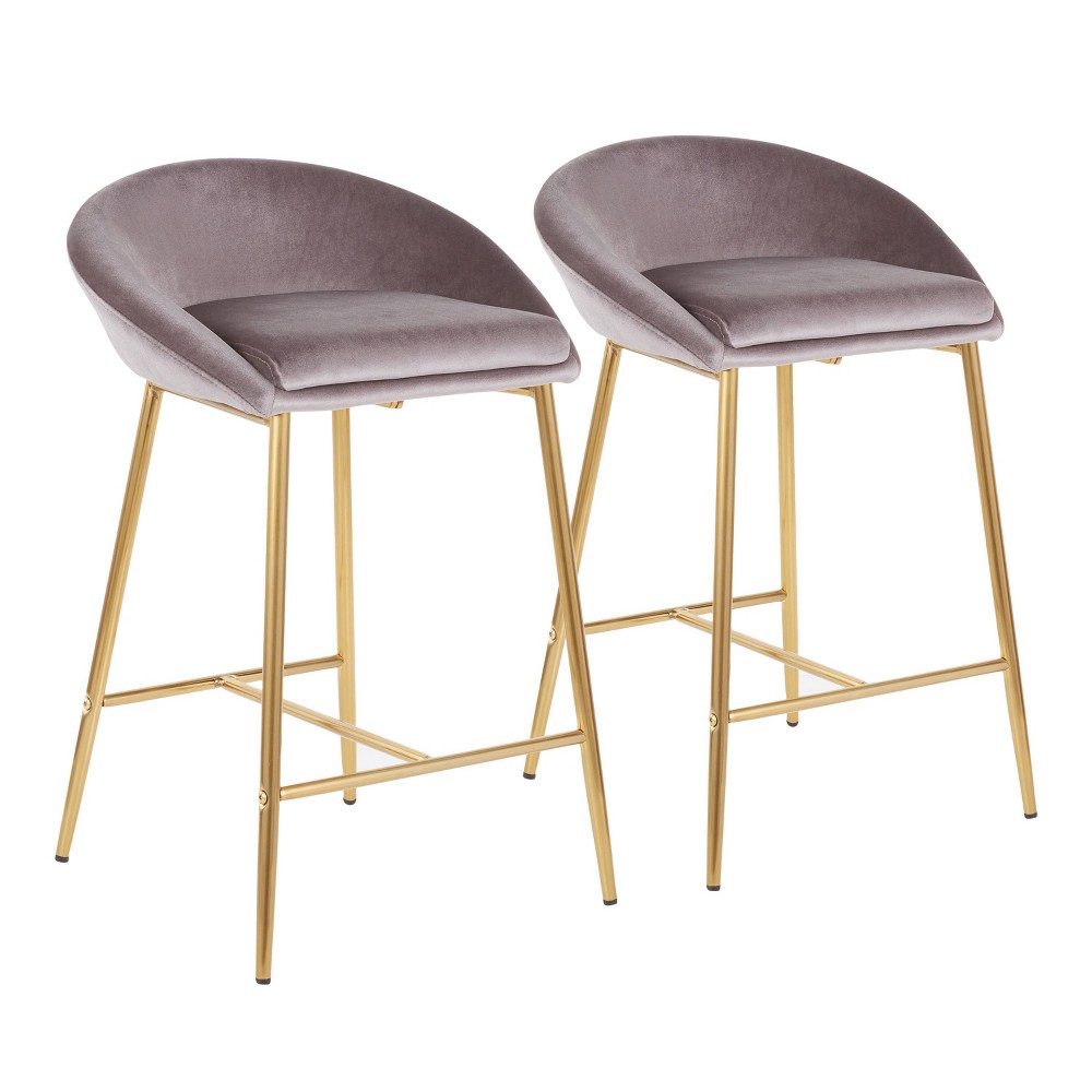 Photos - Chair Set of 2 26" Matisse Glam Counter Height Barstools Gold/Silver: Velvet Uph