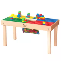 Fun Builder 32 x 16 Inch Solid Wood Frame Building Table for Lego Duplo and Related Style Construction Building Blocks, Ages 5 and Up