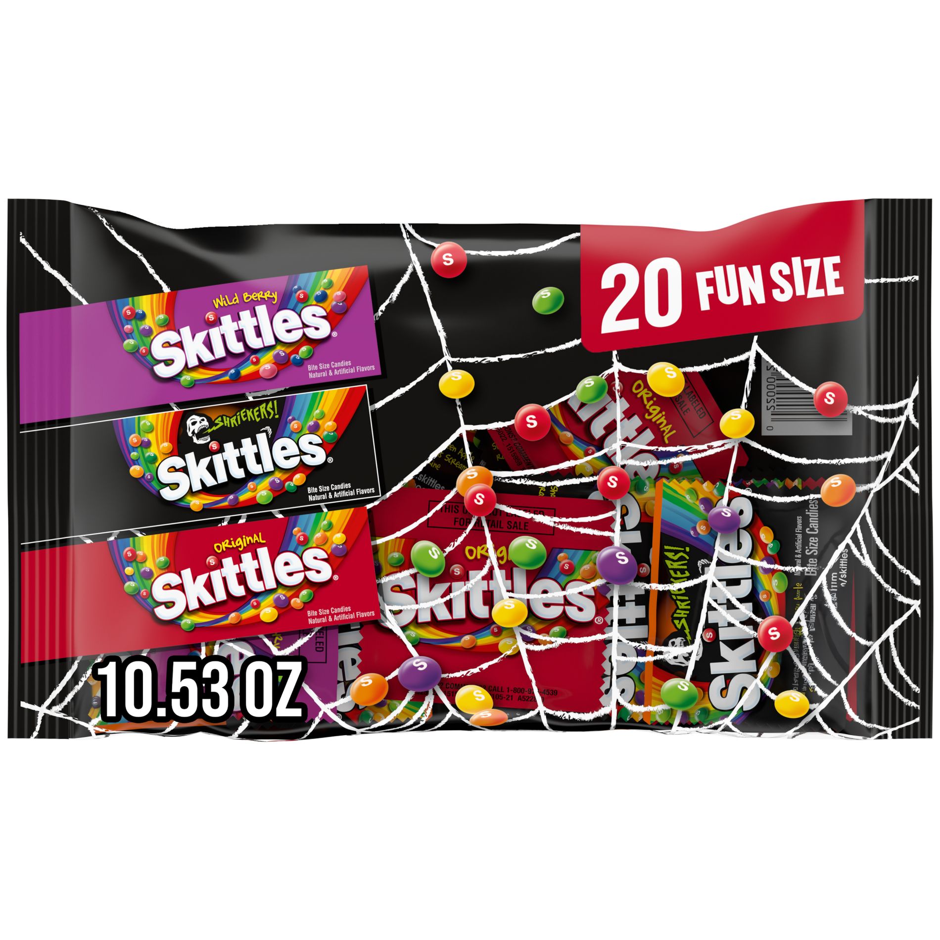 Skittles Original, Wild Berry & Shriekers Fun Size Chewy Halloween Candy Bag - 10.53oz/20ct