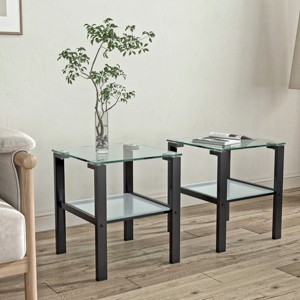 KTMBDW Set of 2 Rectangular Tempered Glass Coffee Table, Modern 2-Tier Center Tea Tables for Small Space, Apartment, Office - 1 of 4