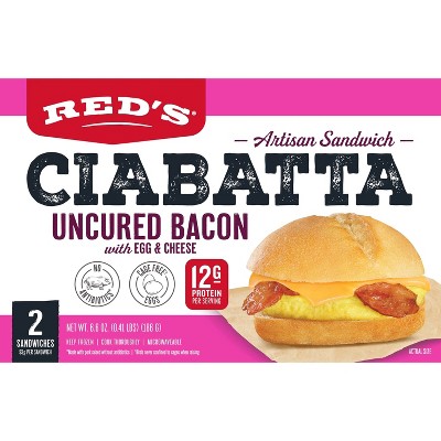 Red's All Natural Frozen Ciabatta Bacon Egg Cheese Sandwich - 6.6oz/2ct