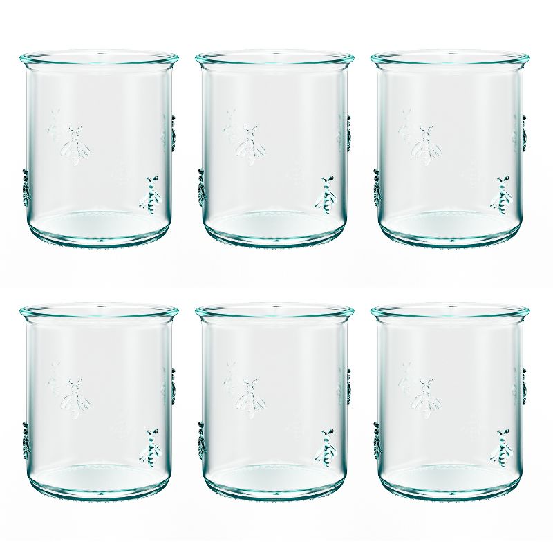 Amici Home Italian Recycled Green Regina Double Old Fashioned Glasses, Drinking Glassware with Green Tint, Embossed Bee Design, Set of 6,12-Ounce, 2 of 6