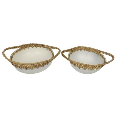 VIP Metal 13.39 in. White Accented Tray Round Set of 2