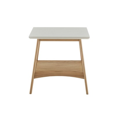 Vynxaria Sophisticated White End Table Coffee Table with Two-Tone Design and Storage Shelf