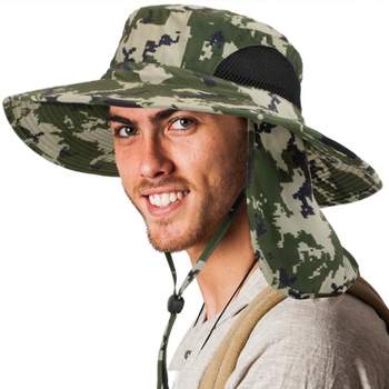 Sun Cube Wide Brim Sun Hat With Neck Flap, Upf50+ Hiking Safari Fishing Hat  For Men Women, Sun Protection Beach Hat (olive) : Target