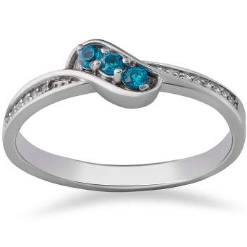 Pompeii3 1/6ct Blue & White Diamond 3-Stone Ring 14k White Gold