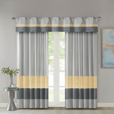 Yellow and Gray Faux Silk Pintuck Window Valance