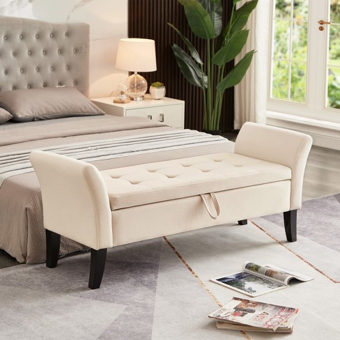 51.5 Velvet Tufted Storage Bench With Arms Beige Modernluxe Target