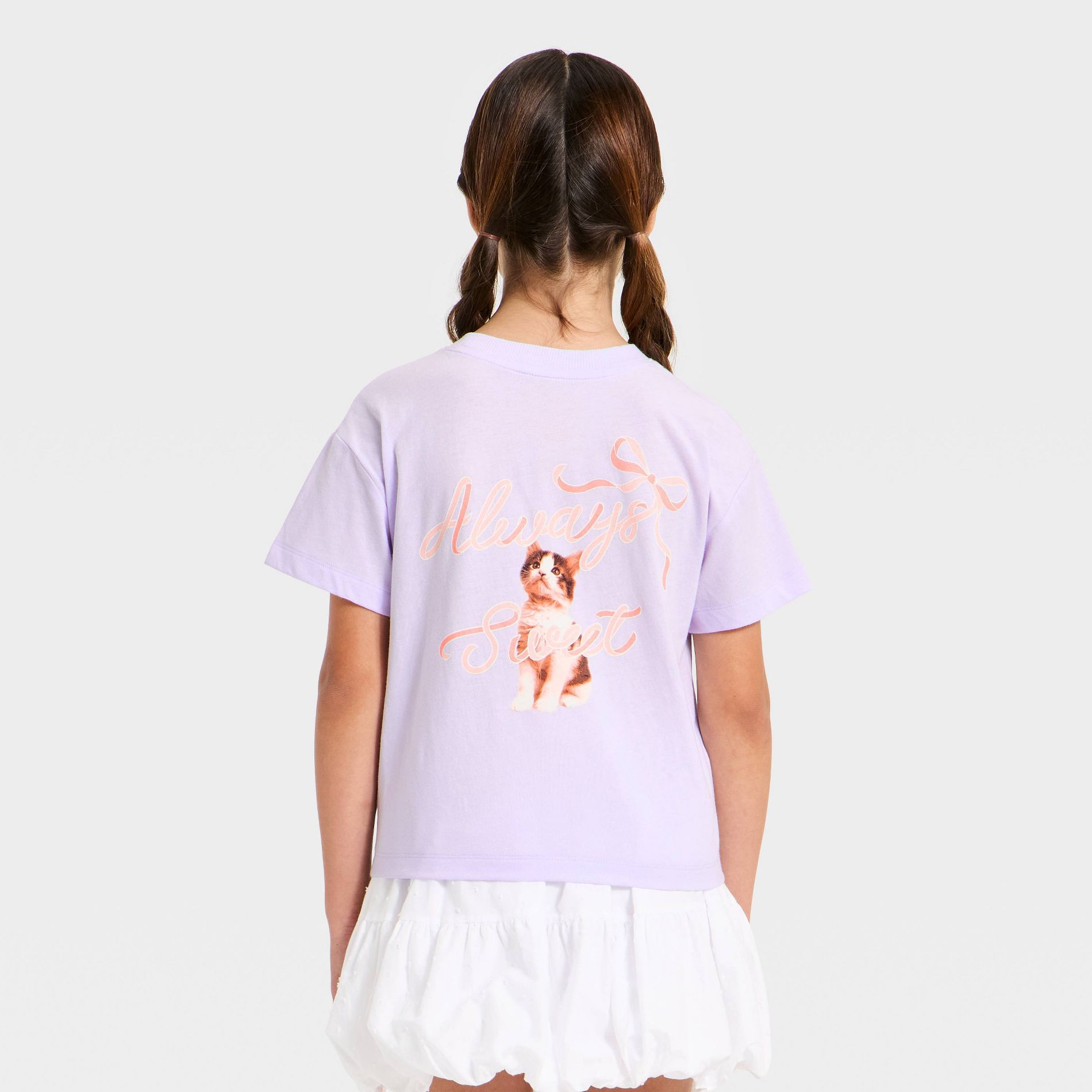 Girls' Short Sleeve 'Bow/Cat' Graphic T-Shirt - Cat & Jack™ Pale Lavender L