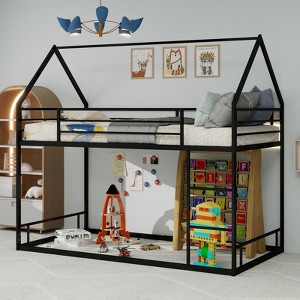 SeaCamel Heavy-Duty Twin Over Twin Bunk Bed - Sturdy Metal, Noise Reduced, Safety Guardrail, Black - 1 of 4