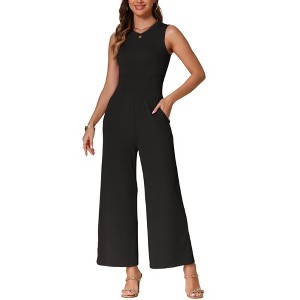 INSPIRE CHIC Women's Dressy Casual One Piece Outfits Sleeveless Crewneck Wide Leg Summer Jumpsuit - 1 of 4