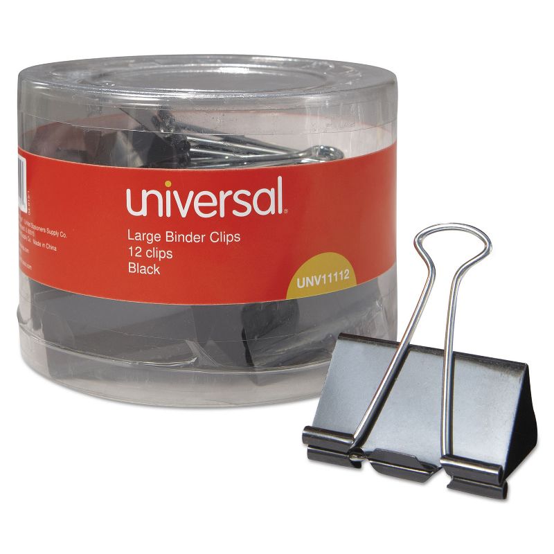 UNIVERSAL Large Binder Clips 1" Capacity 2" Wide Black 12/Pack 11112, 1 of 7