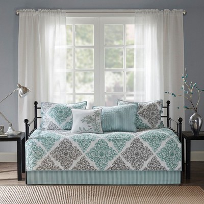 6Pcs Reversible Daybed Cover Set Coastal Botanical Quilted Polyester Printed