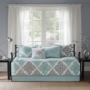 6Pcs Reversible Daybed Cover Set Coastal Botanical Quilted Polyester Printed - 1 of 4