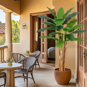 Artificial Banana Tree with Grey Planter, Faux Plant with 11 Banana Leaves for Home, Office or Indoor Decoration - 1 of 4