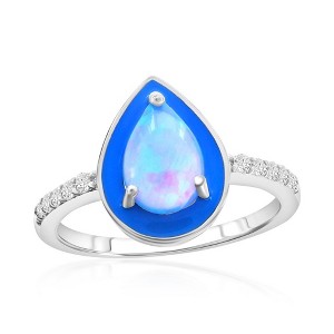 Opalata Sterling Silver White Opal & Blue Enamel Pearshaped CZ Ring - Available Sizes:  7 ,  9 ,  8 ,  6 - 1 of 3