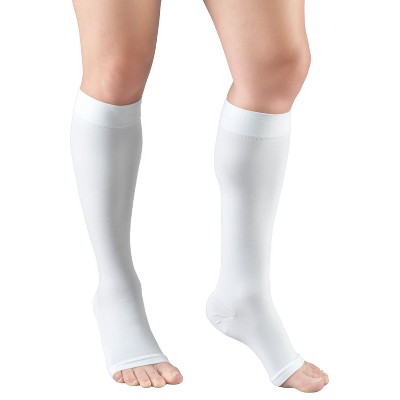 Truform 30-40 mmHg Compression Stockings for Men and Women, Knee High Length, Open Toe Beige Medium