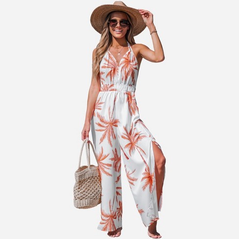 Palm tree cheap print jumpsuit