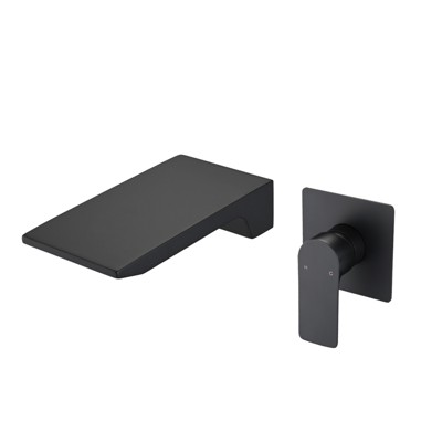 DOMETOUR Matte Balck Wall Mount Bathroom Sink Faucet, Single Handle Bathtub Faucet with Waterfall Spout Brass Rough-in Valve Included