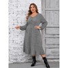 KOJOOIN Women's Plus Size Sweater Dress V-Neck Long Sleeve Fall Winter Dressed with Pockets Light Grey 2XL - 2 of 4