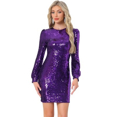 INSPIRE CHIC Women's Sequin Lantern Long Sleeve Sparkle Bodycon Party Club Mini Dress
