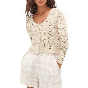Coolmee Women's Crochet Shrug Sweater Tie Front Knit Bolero Shrug for Dress Long Sleeve Cropped Cardigan - 1 of 3