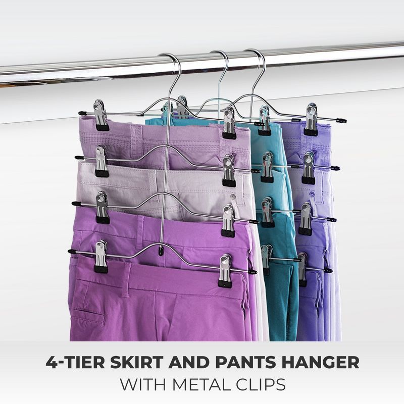 OSTO 4 Tier Metal Pant Hangers with Adjustable Anti-Slip Clips; Welded Anti-Rust Chrome Metal Hanger for Pants, Skirts, Shorts, Etc., 2 of 5