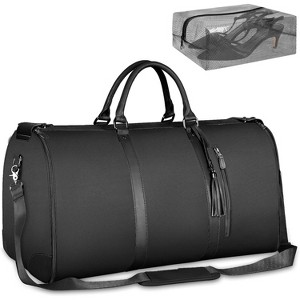 Large PU Leather Foldable Travel Garment Duffle Bag, Convertible Carry On with Shoe Pouch for Women - 1 of 4