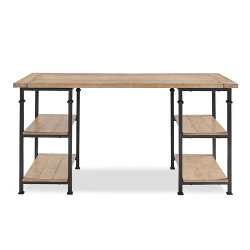 Ronay Rustic Industrial Desk Oak Brown Inspire Q Modern Executive Workstation With Open Storage Shelf Target