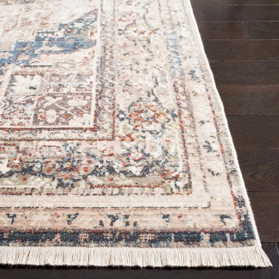 Ivory and Green Synthetic Runner Rug, 2'2" x 10'
