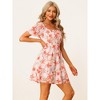 Allegra K Women's Regular Fit Floral Print Square Neck High Waist Summer Mini Dress - 3 of 4