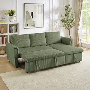 L-Shaped Sectional Sofa, Corduroy Tufted Upholstered Modular Convertible Sleeper Sofa with Pull-Out Bed, Reclining Backrest & Storage Chaise - 1 of 4