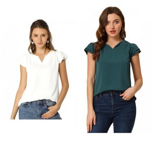 INSPIRE CHIC Women's Work Business Casual Plain Cap Sleeve Blouse 2 Packs - 1 of 4