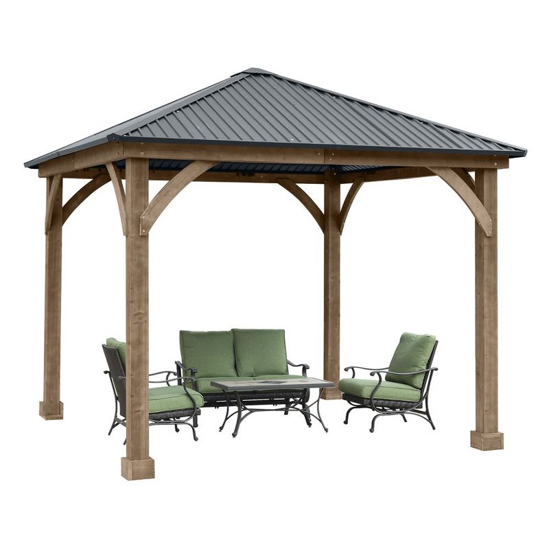Aoodor 10 x 10 ft. Outdoor Solid Wooden Frame Gazebo with Galvanized Metal Hardtop Roof, for Patio Backyard Deck and Lawns, 1 of 7