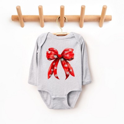 The Juniper Shop Coquette Christmas Snowflake Bow Baby Long Sleeve Bodysuit